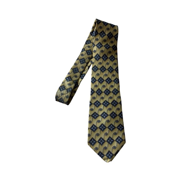 ANDHURST Men's Tie Gold & Blue Patterned Necktie Business Casual Formal - Picture 1 of 5